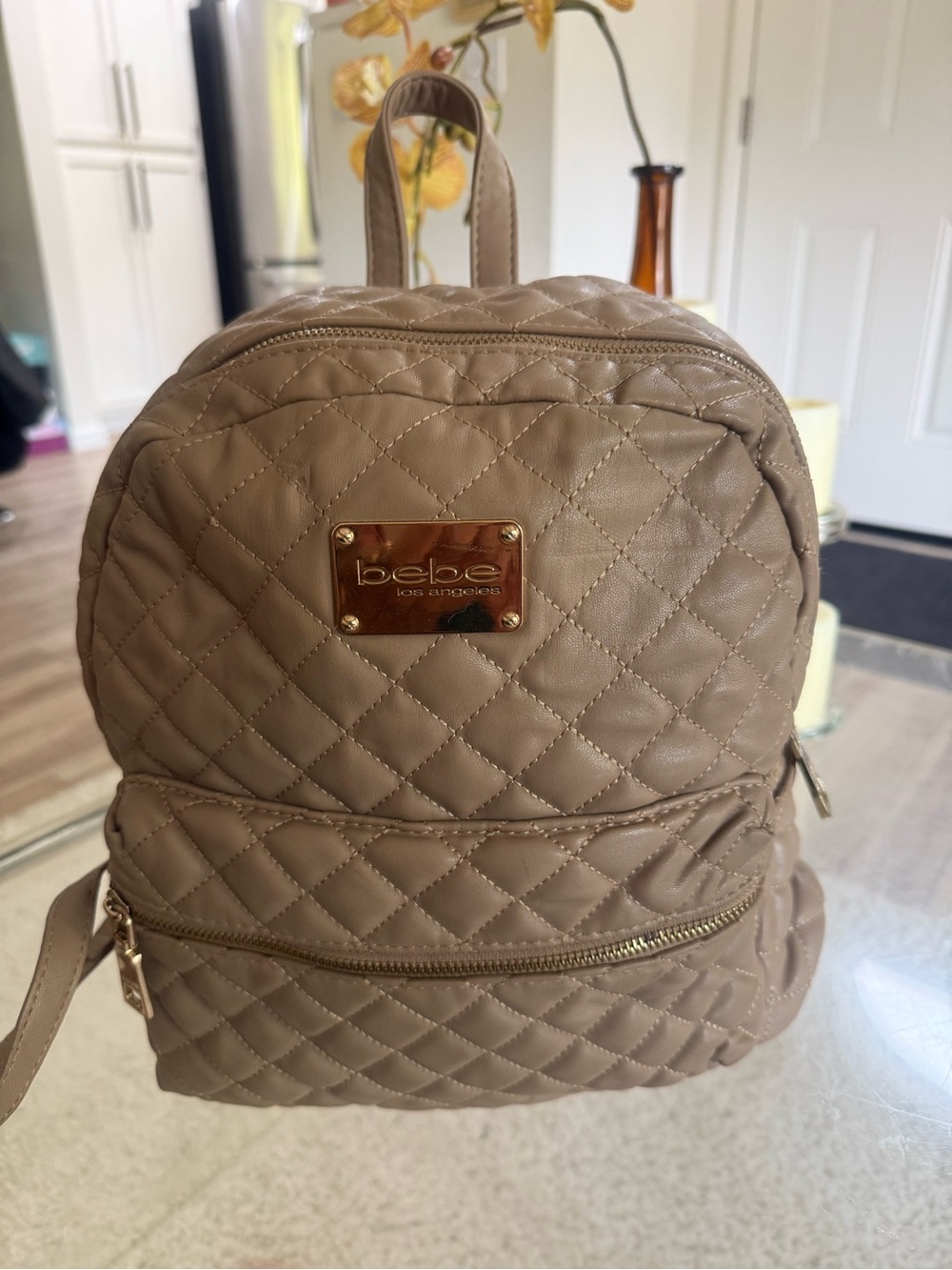 bebe Quilted Backpack in Taupe